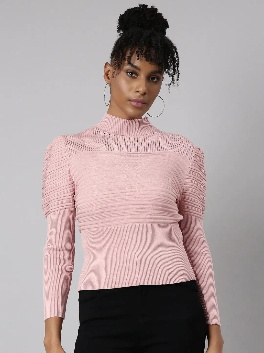 Shop Women's Pink High Neck Puff Sleeve Top | Showoffff
