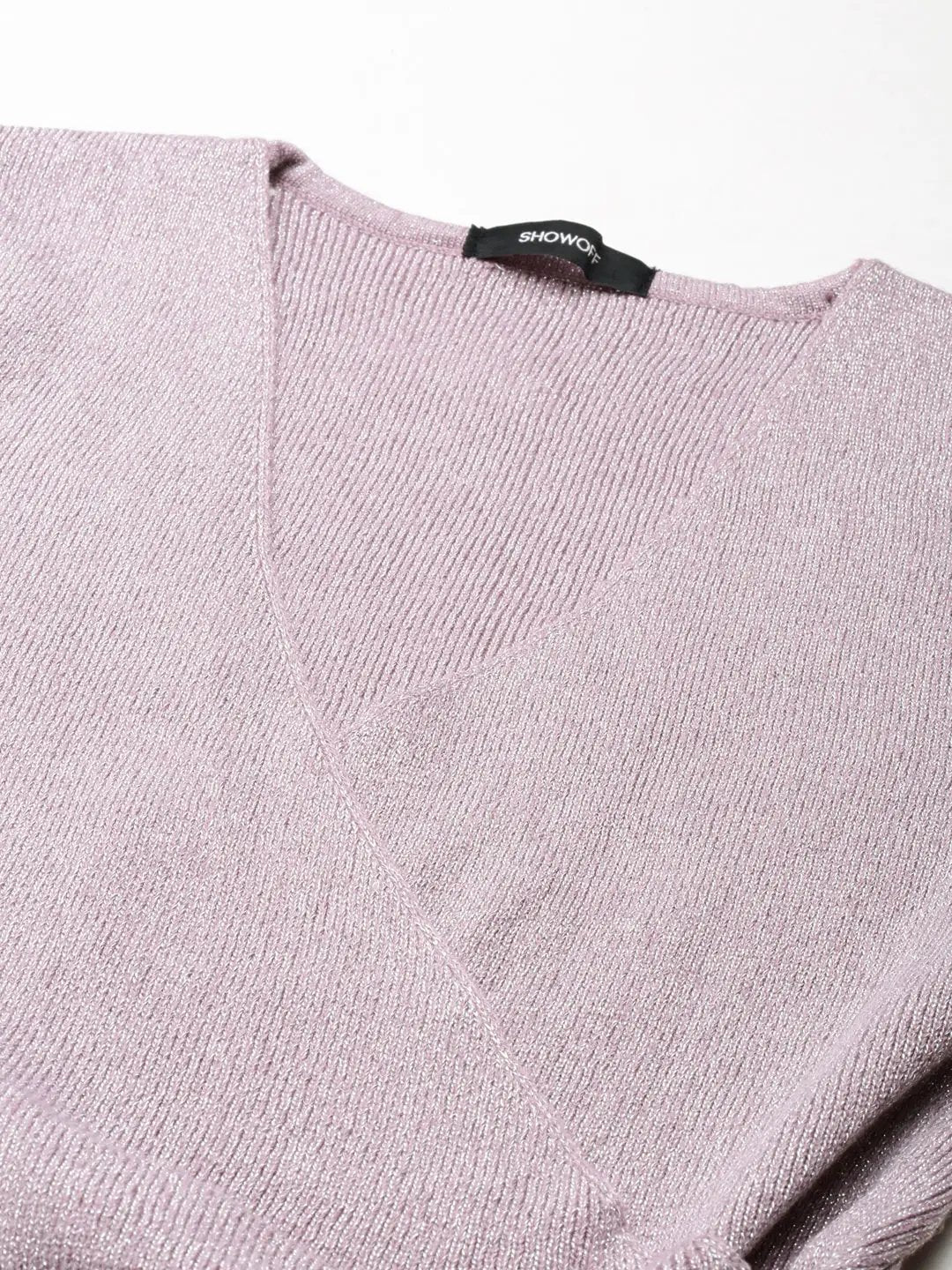 Women's V-Neck Embellished Regular Sleeves Wrap Lavender Top