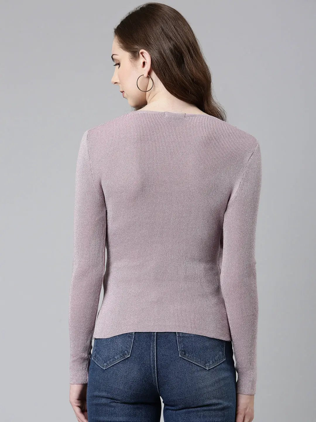 Women's V-Neck Embellished Regular Sleeves Wrap Lavender Top