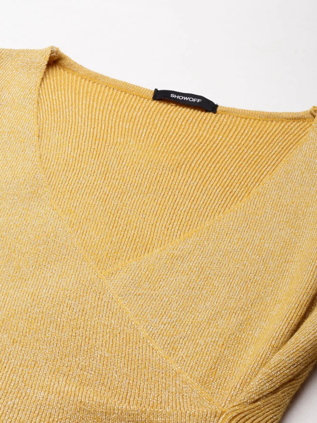 Women's V-Neck Embellished Regular Sleeves Wrap Mustard Top