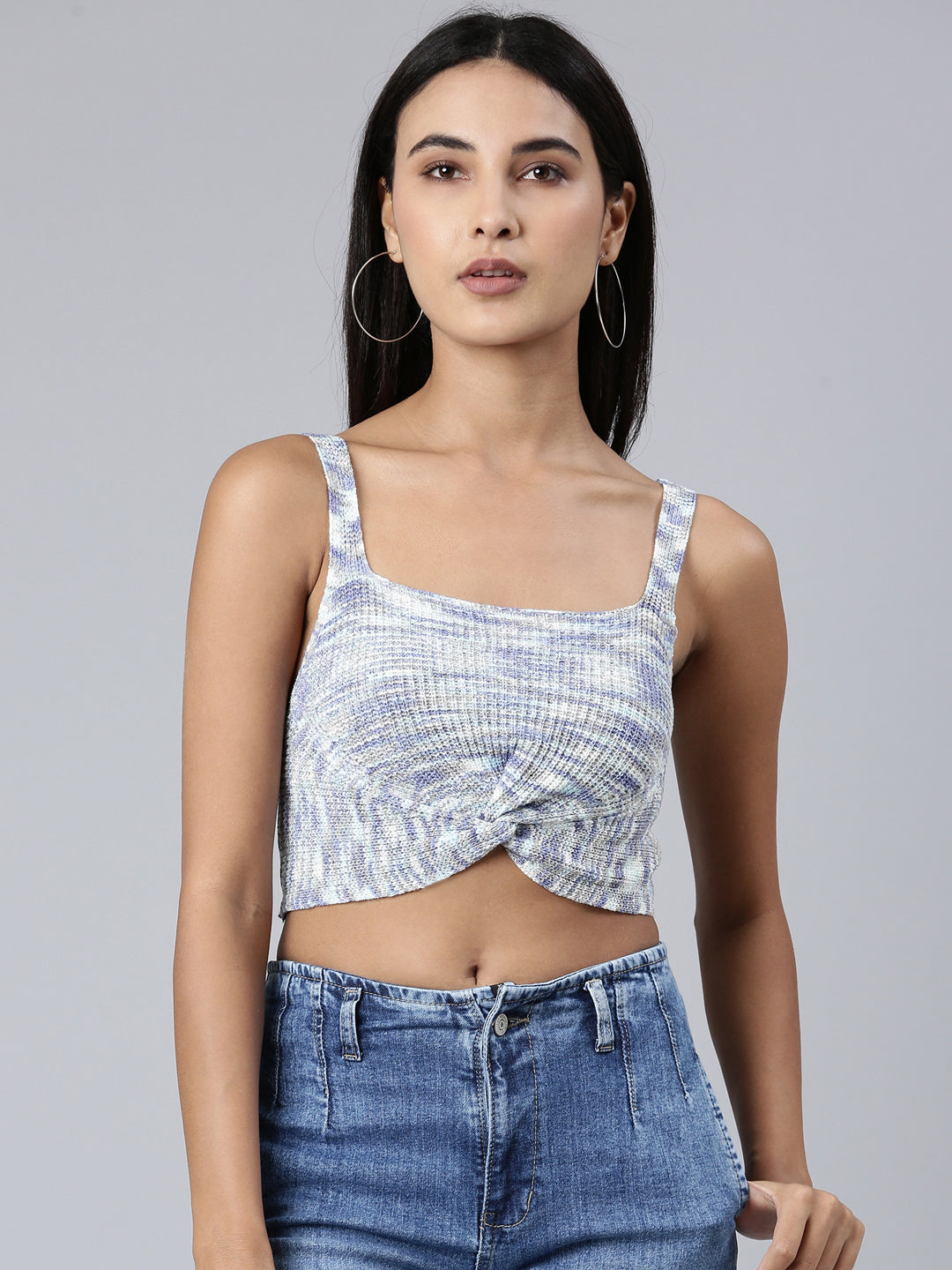 Women Blue Textured Bralette Crop Top