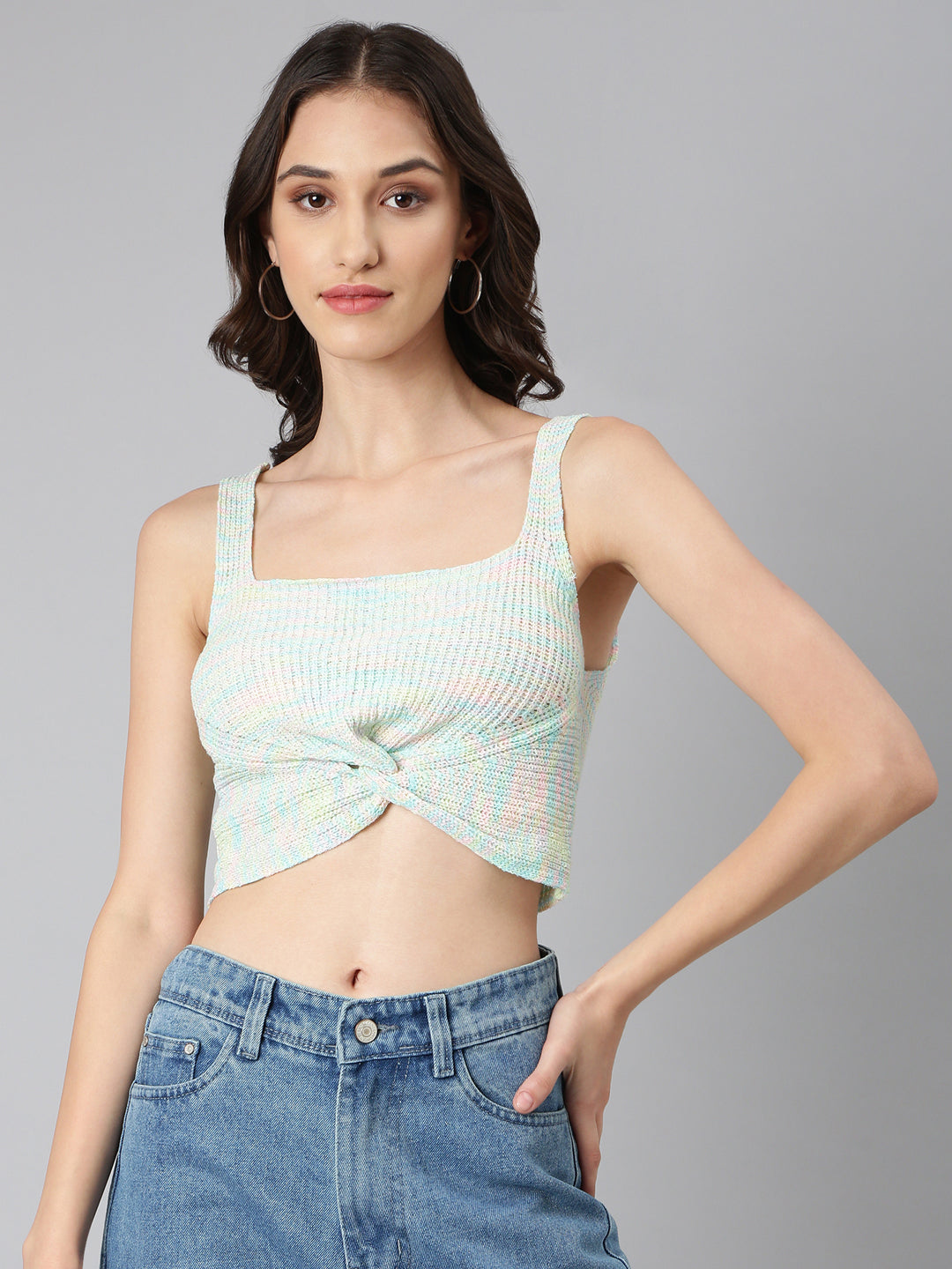 Women Sea Green Textured Bralette Crop Top