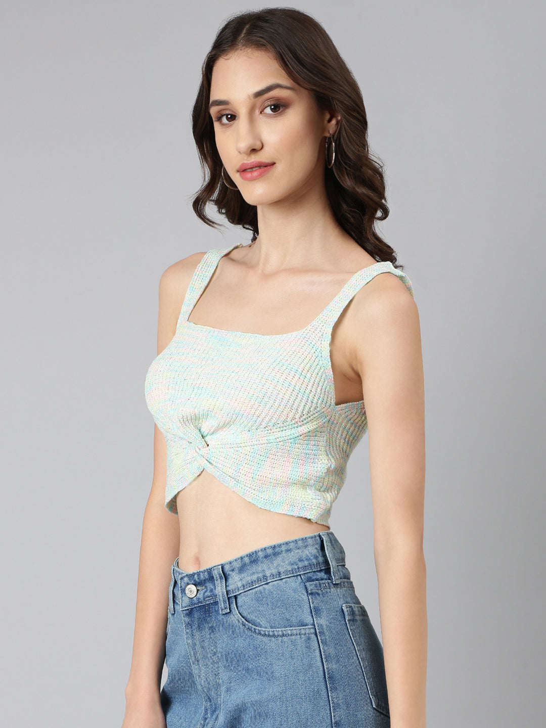 Women Sea Green Textured Bralette Crop Top