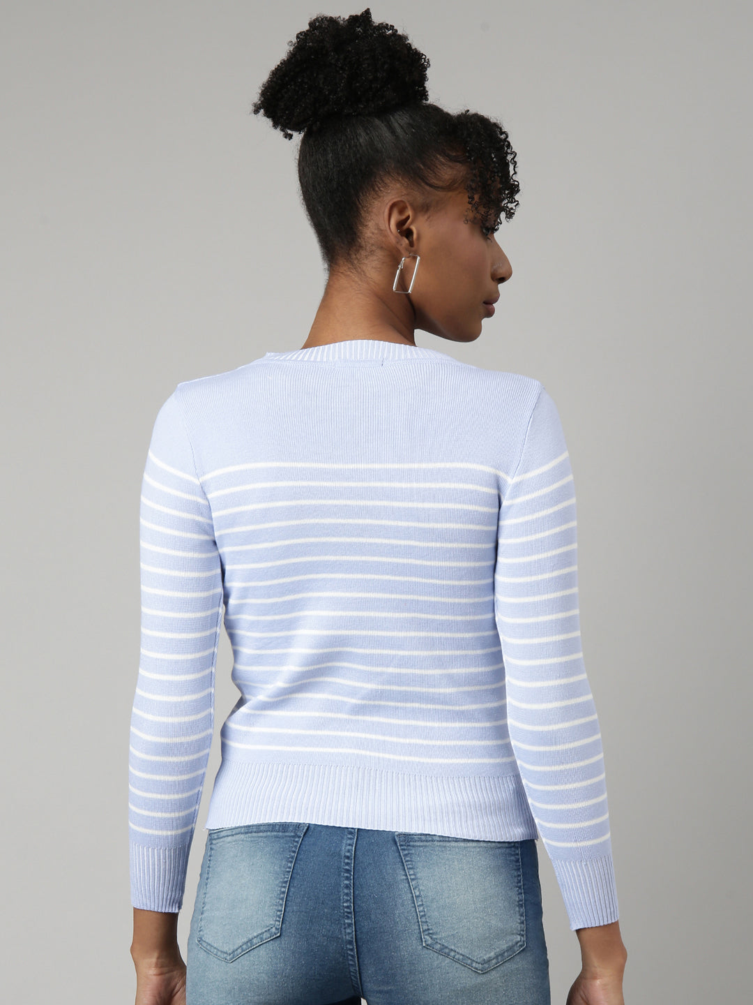 Women Lavender Horizontal Stripes Fitted Top