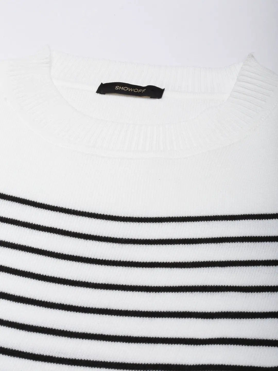 Women's White Horizontal Stripes Fitted Top