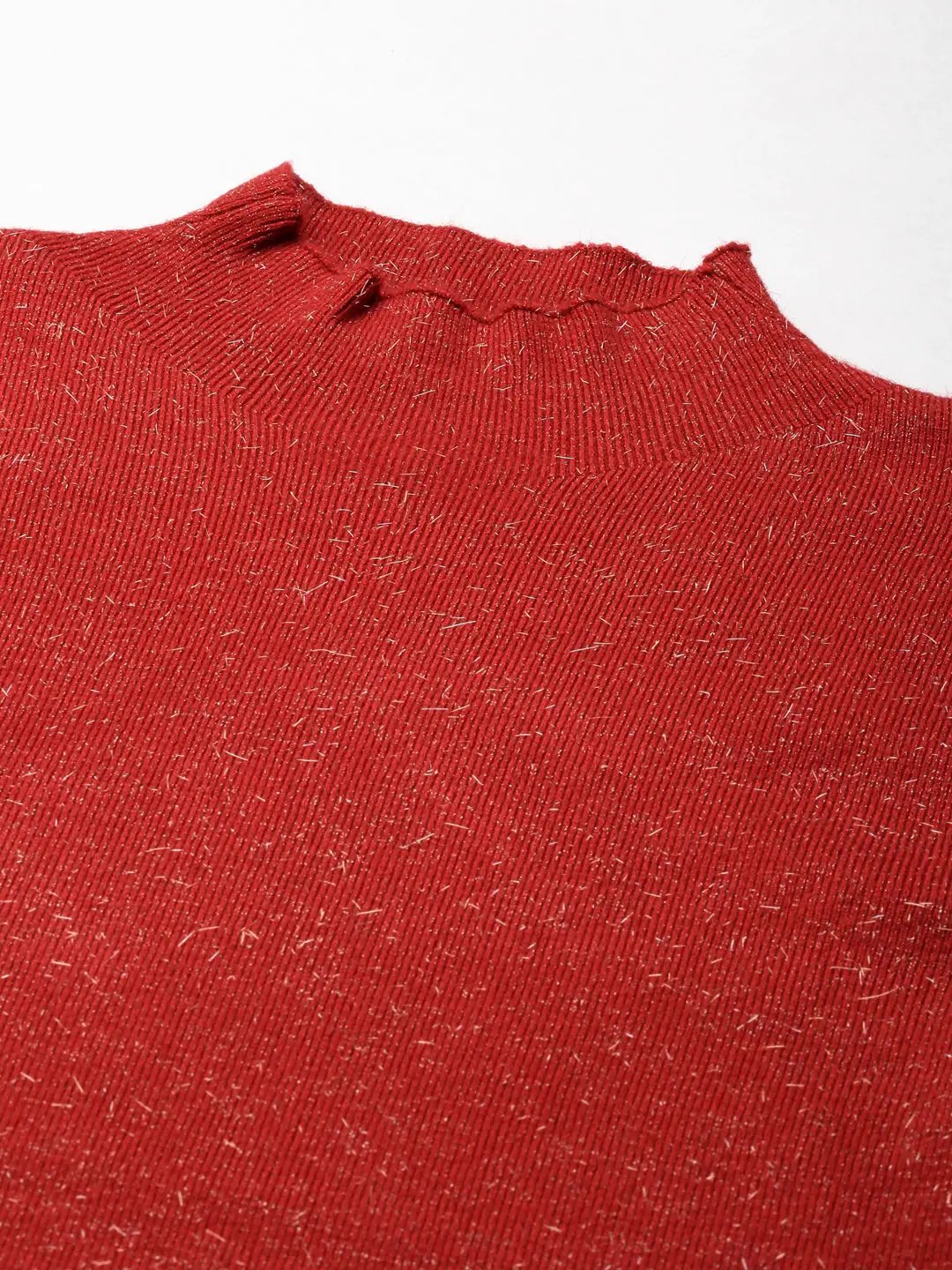 Women's High Neck Solid Regular Red Top