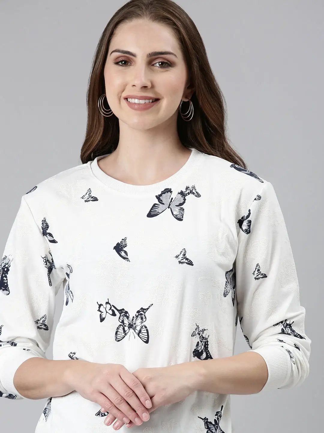 Women's White Printed Sweatshirt