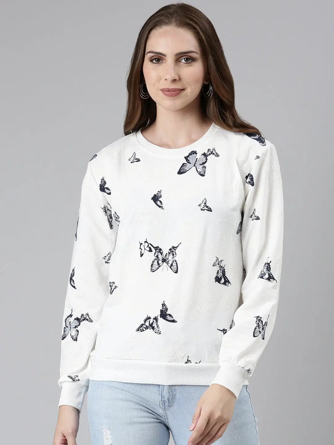 Women's White Printed Sweatshirt