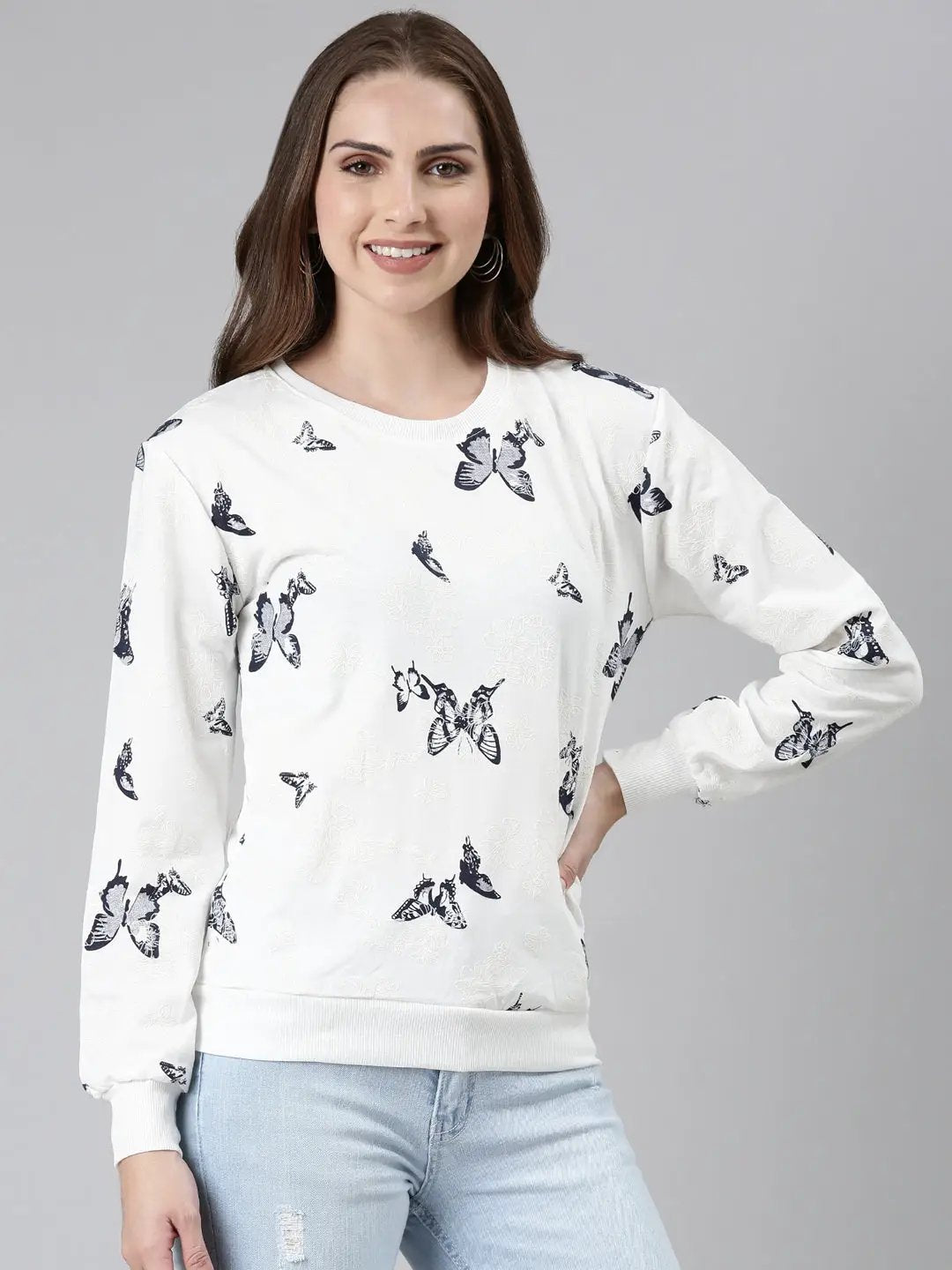 Women's White Printed Sweatshirt