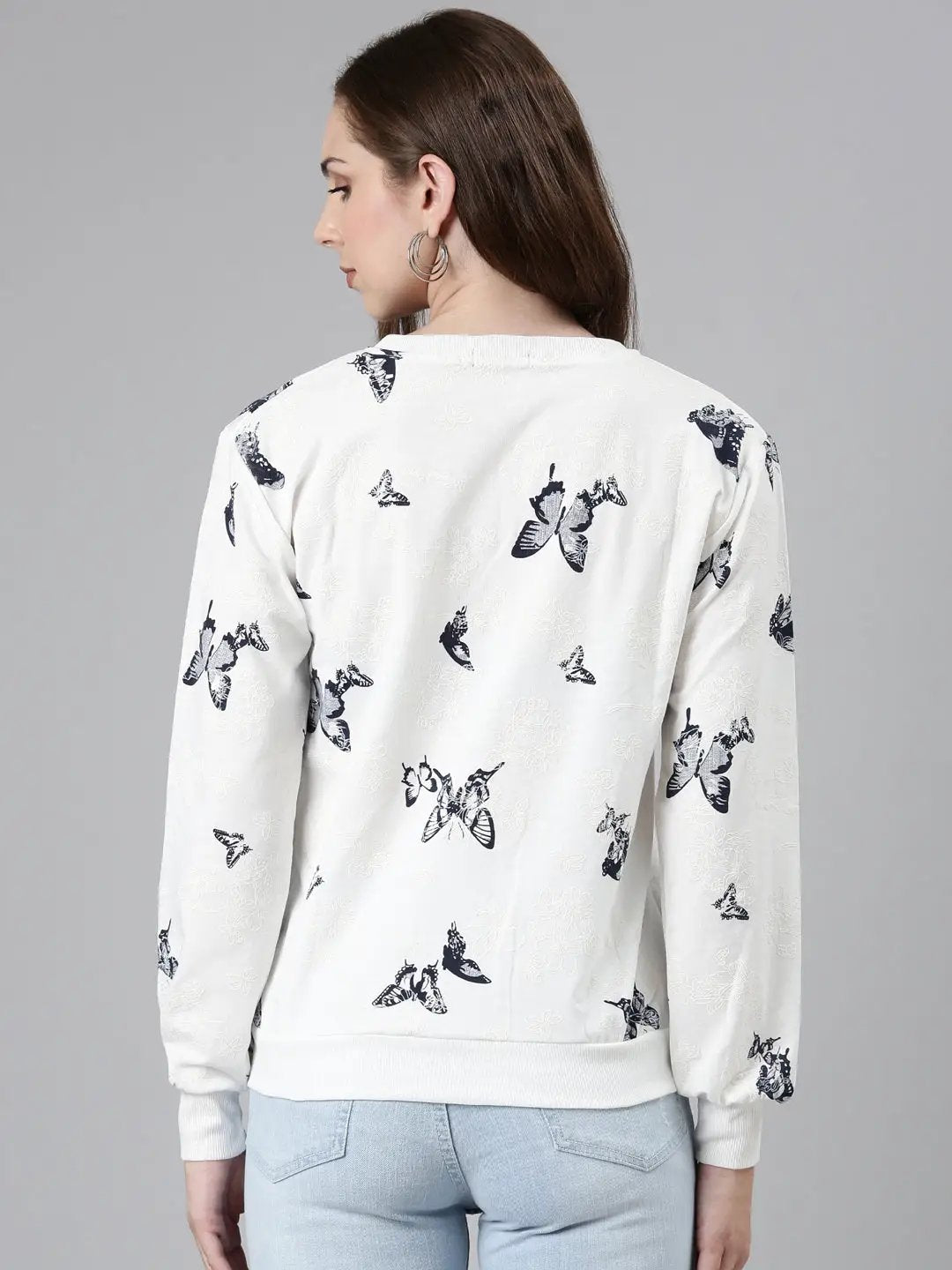 Women's White Printed Sweatshirt