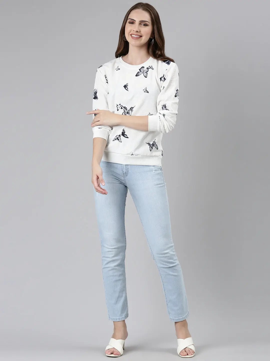Women's White Printed Sweatshirt