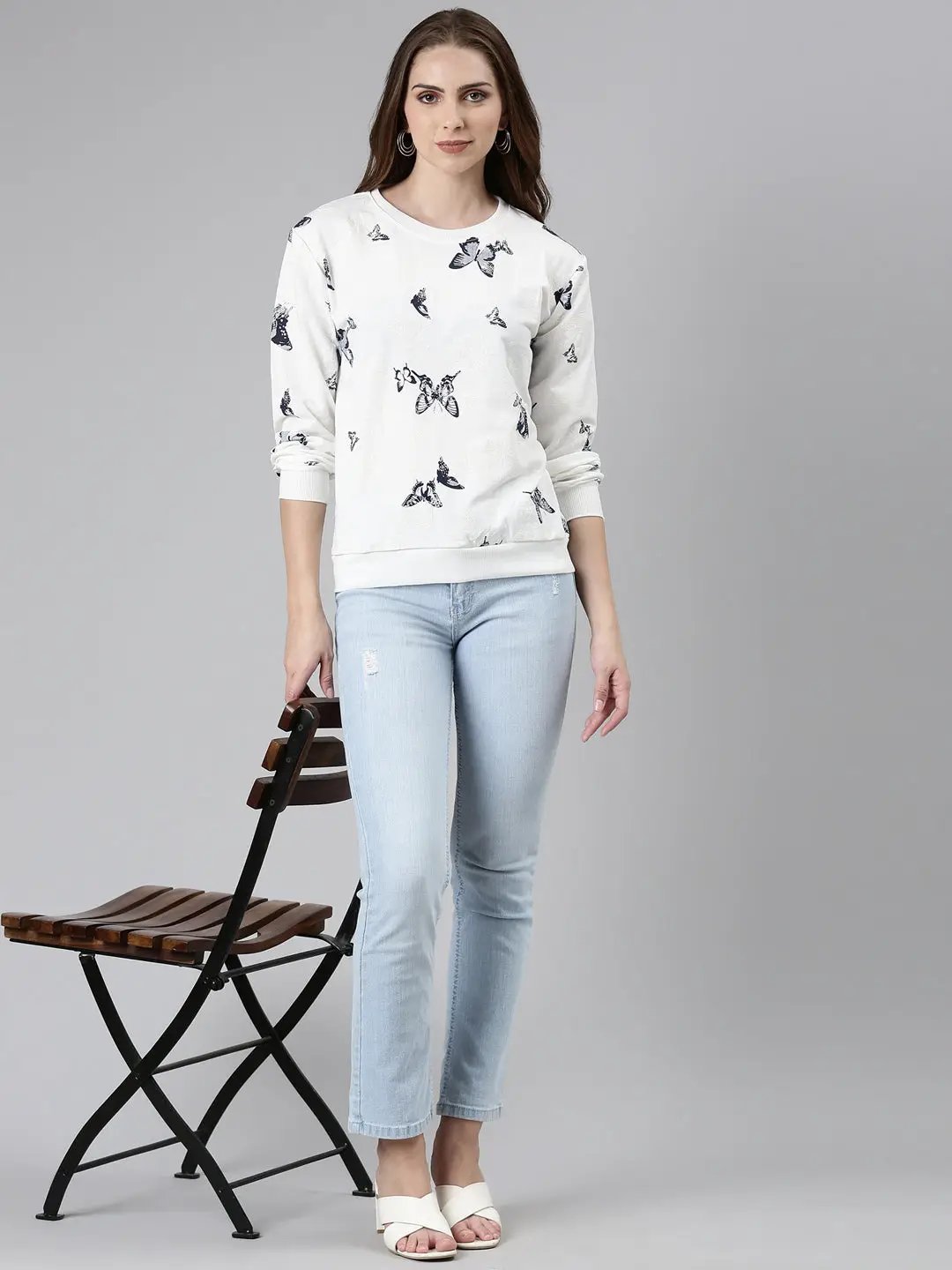 Women's White Printed Sweatshirt