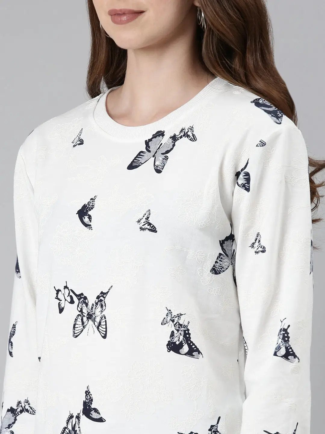 Women's White Printed Sweatshirt