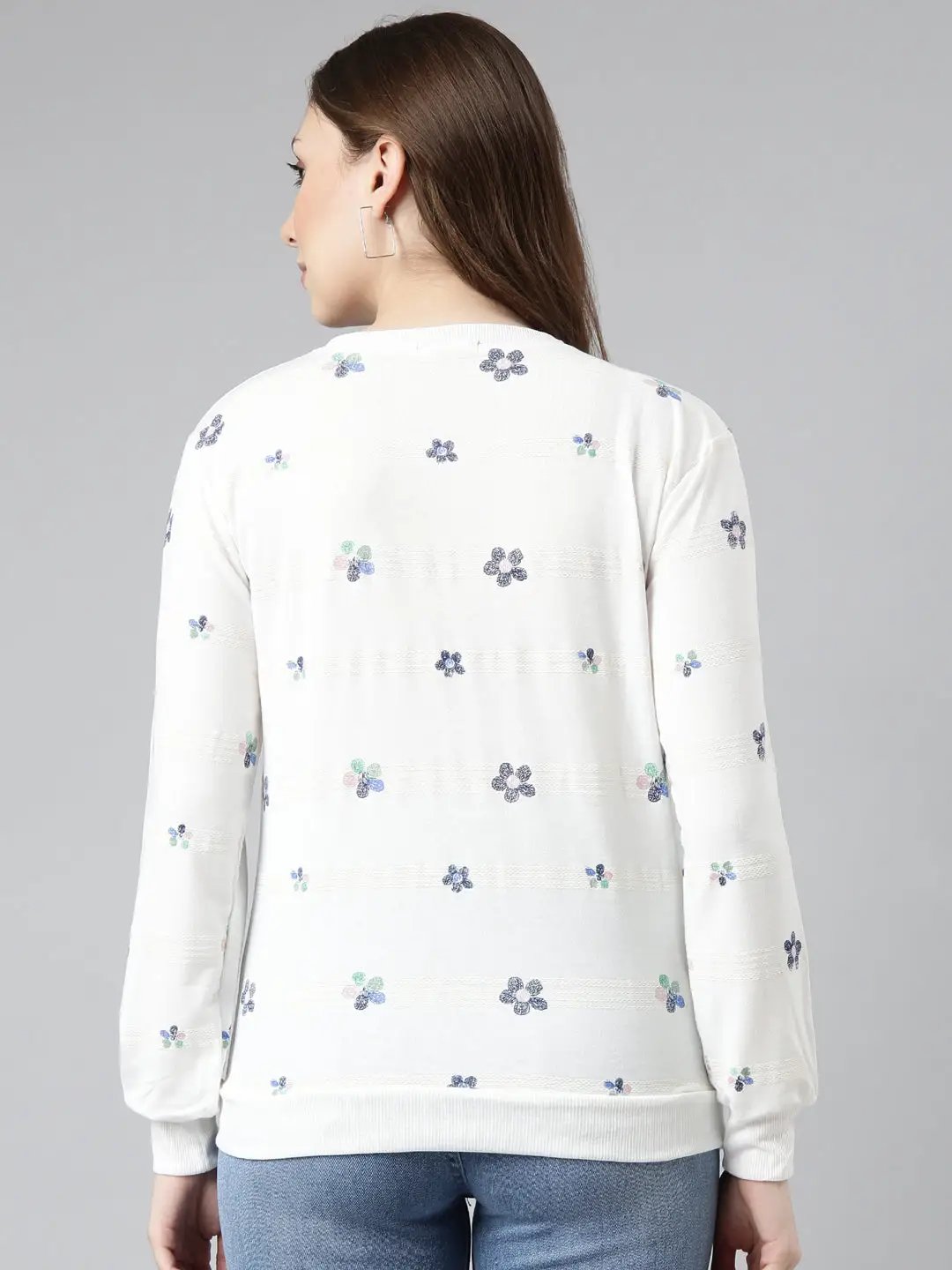 Women's White Floral Pullover Sweatshirt