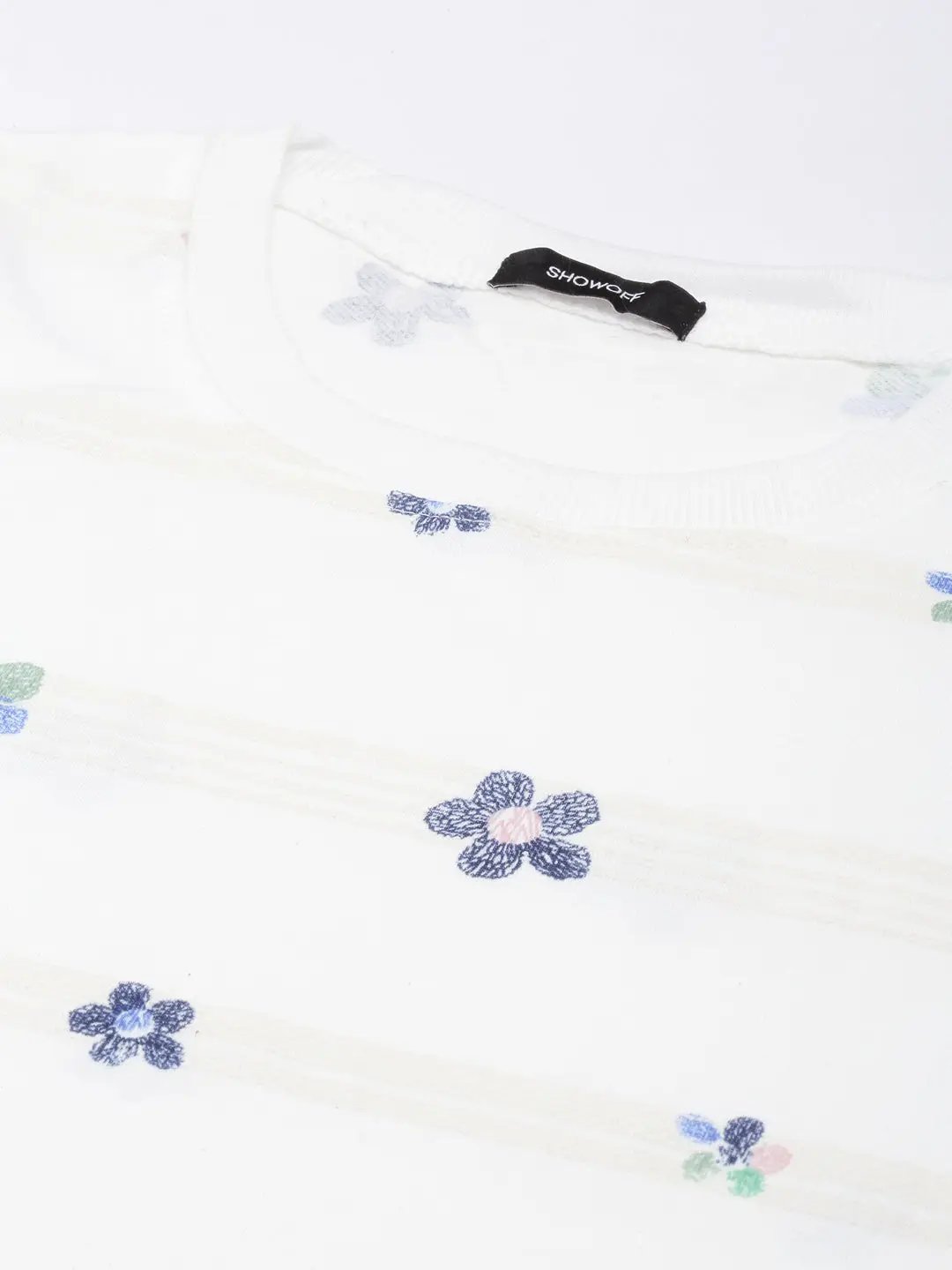 Women's White Floral Pullover Sweatshirt