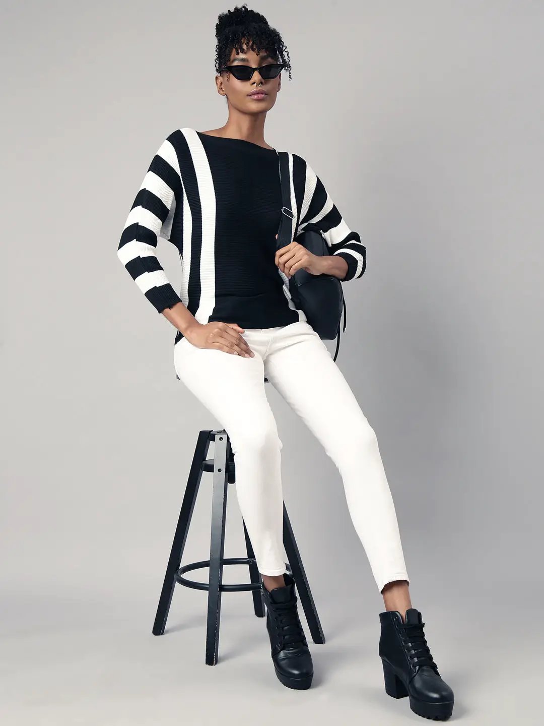 Women's Black Vertical Stripes Top