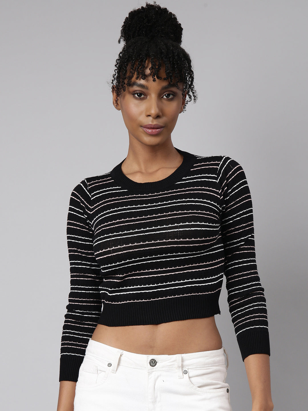 Women Black Horizontal Stripes Top