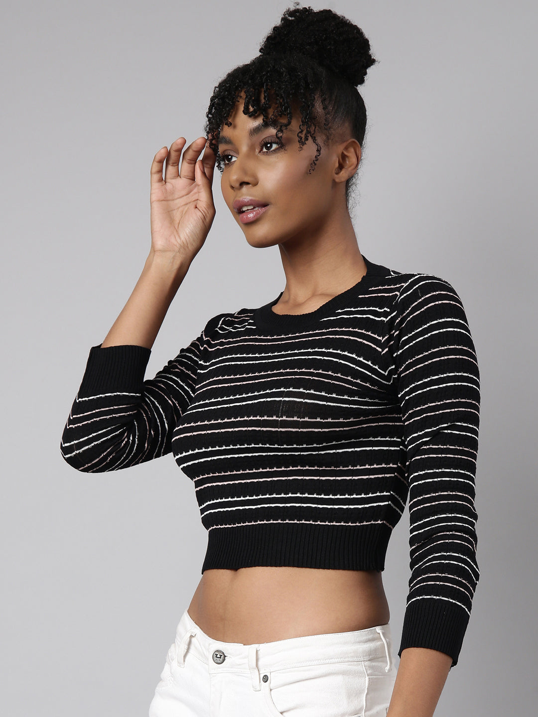 Women Black Horizontal Stripes Top