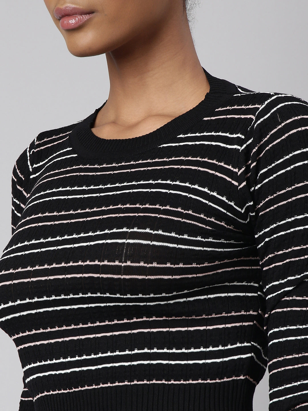 Women Black Horizontal Stripes Top