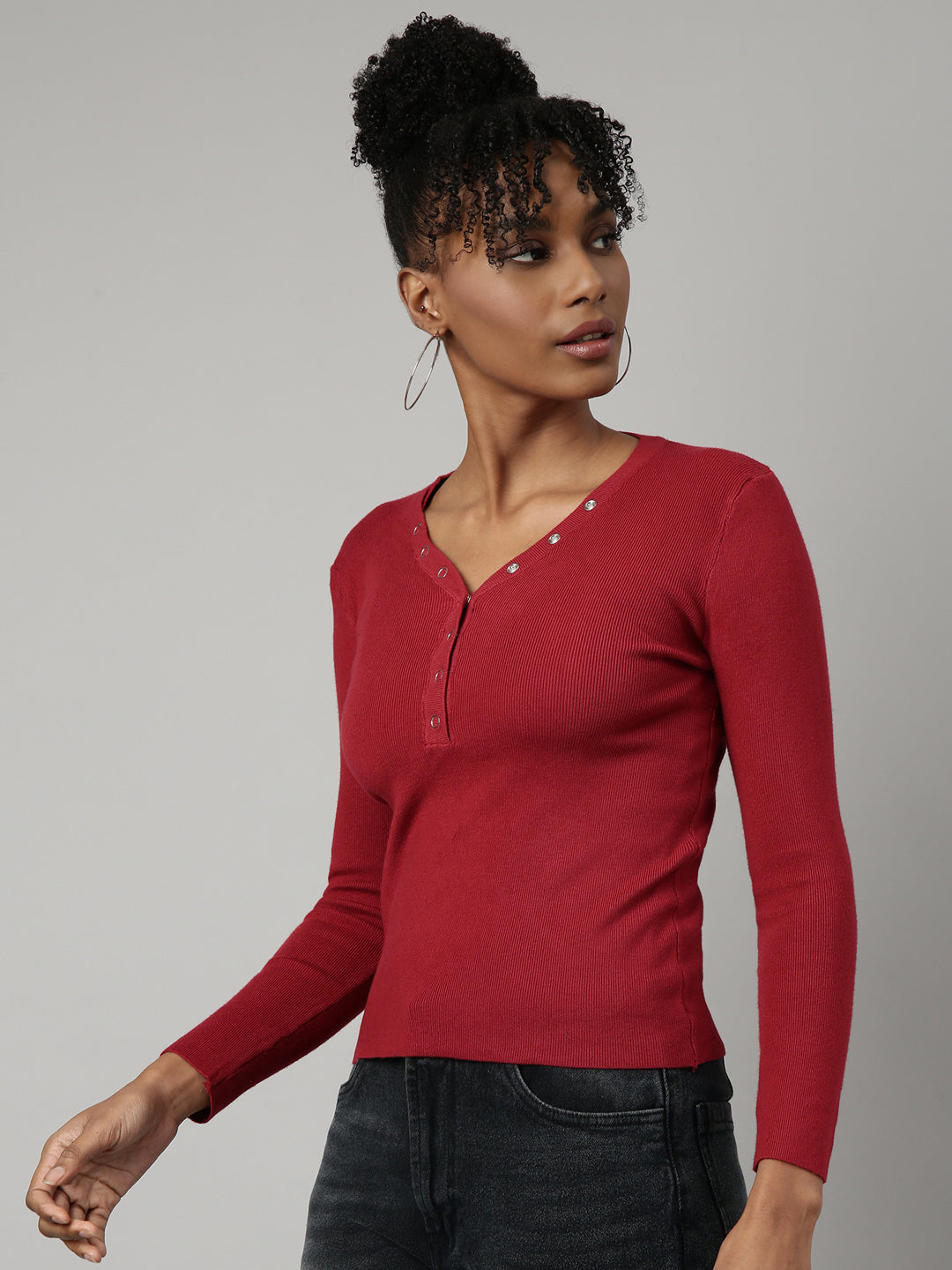 Women Maroon Solid Fitted Top