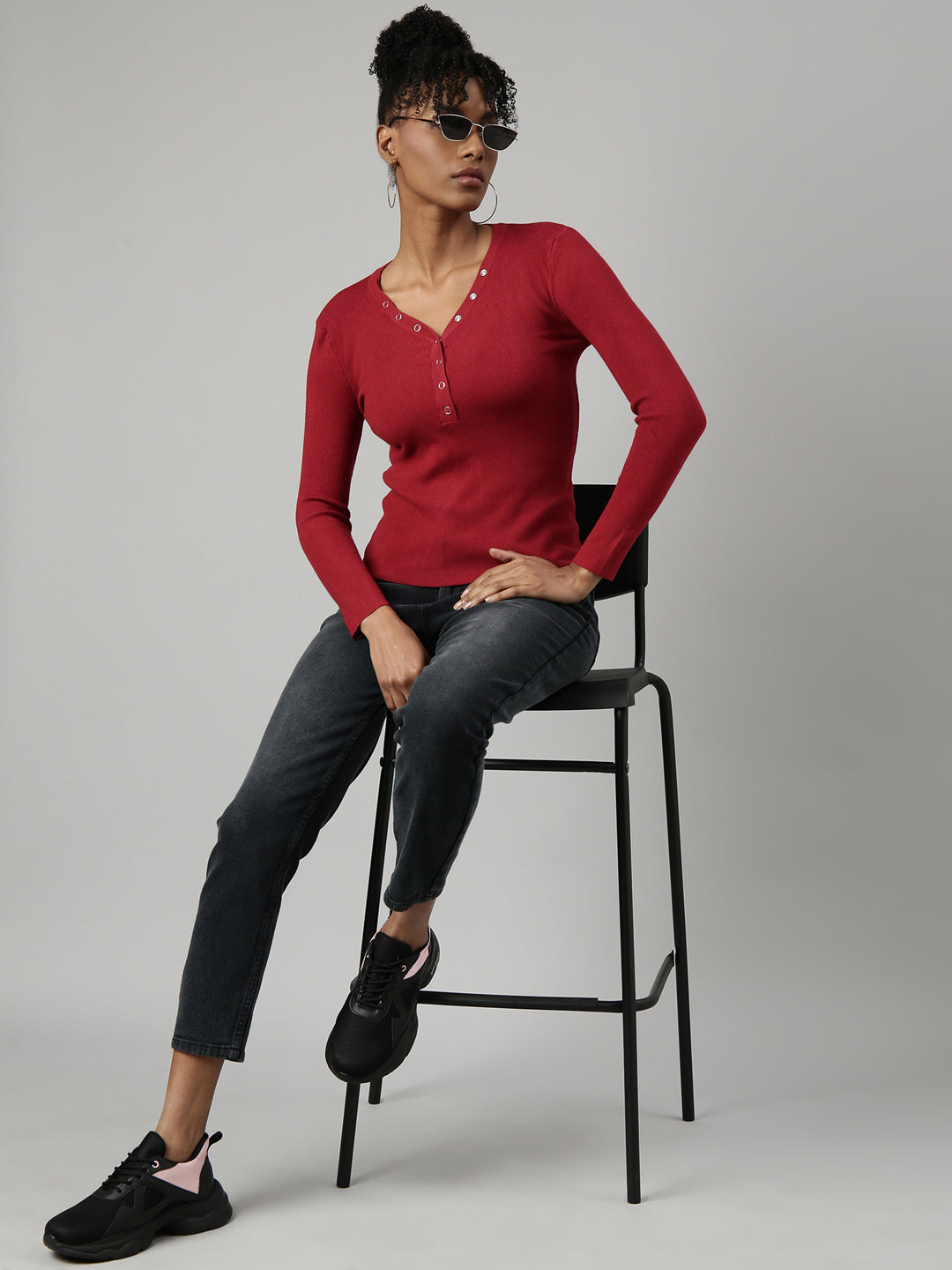 Women Maroon Solid Fitted Top