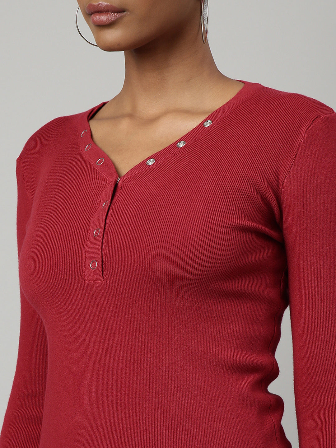 Women Maroon Solid Fitted Top