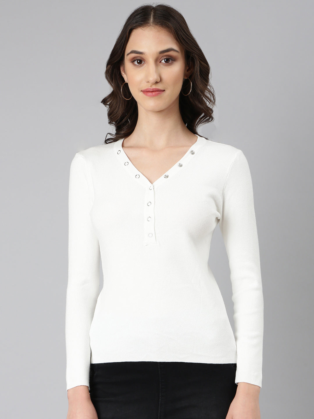 Women White Solid Top