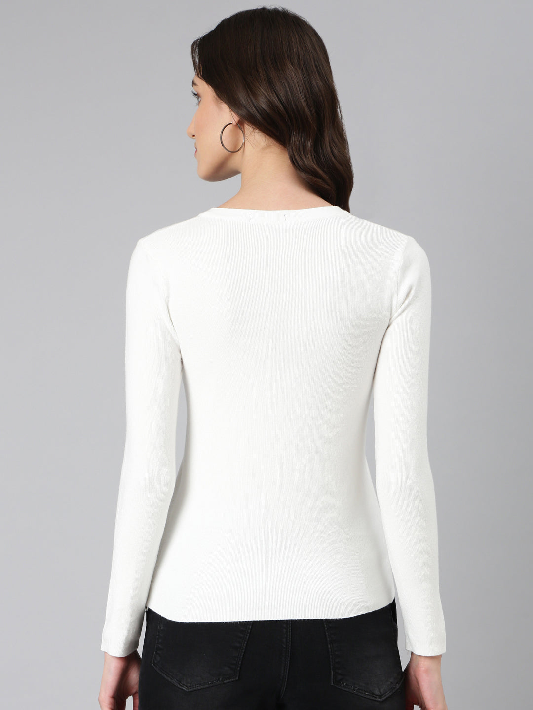 Women White Solid Top