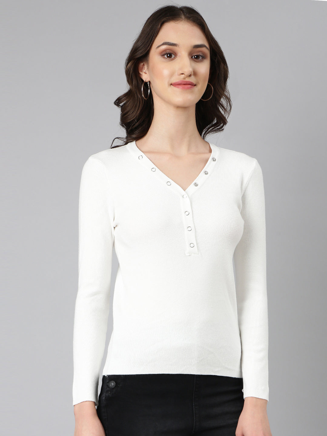 Women White Solid Top