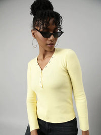 Women's Yellow V-Neck Fitted Top