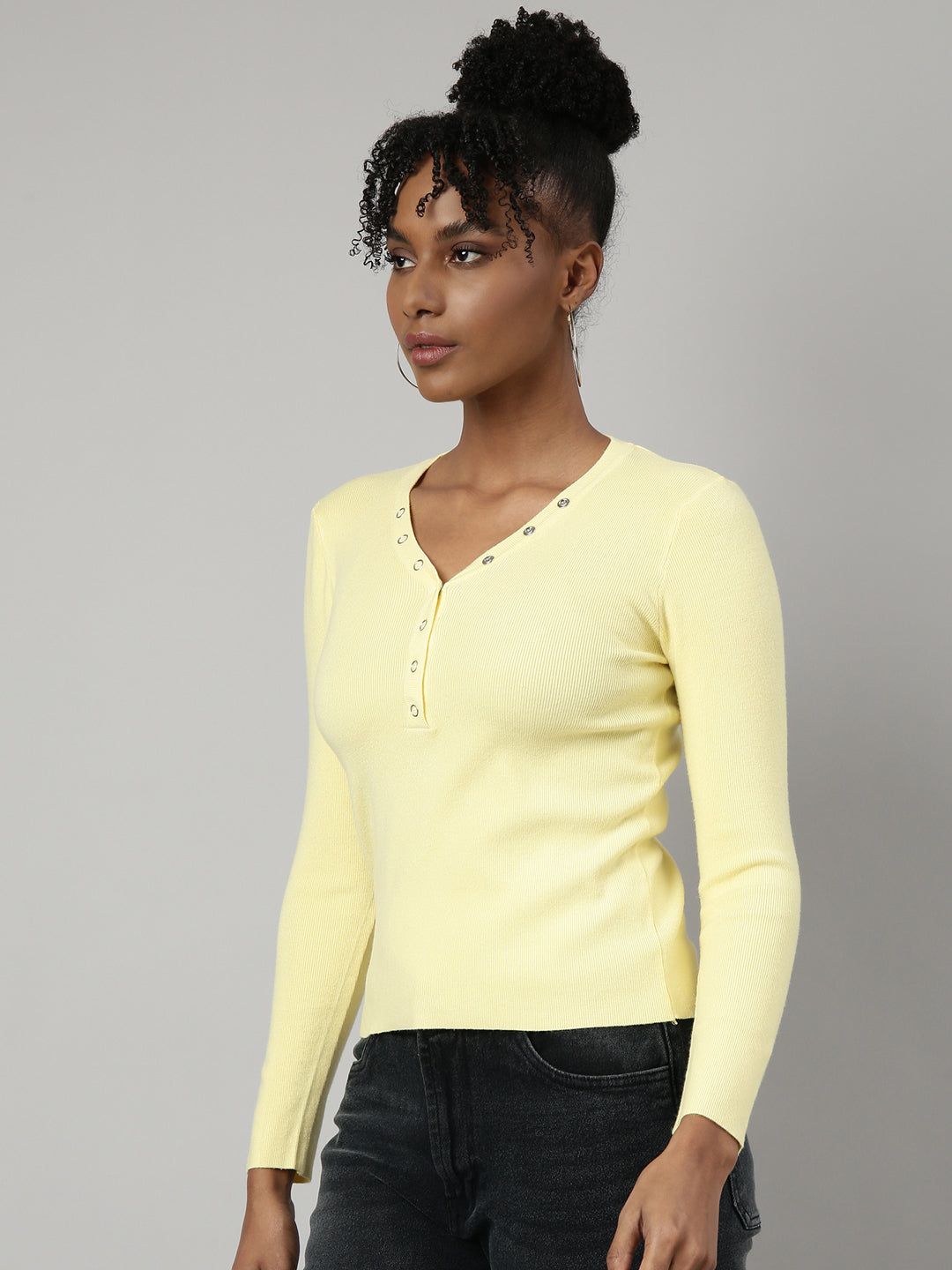 Women Yellow Solid Fitted Top