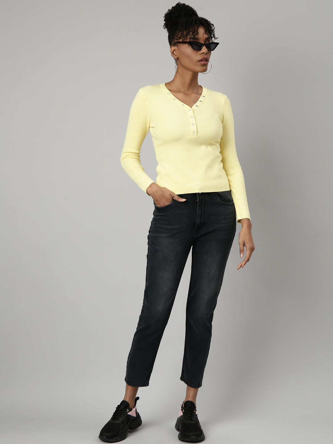 Women Yellow Solid Fitted Top