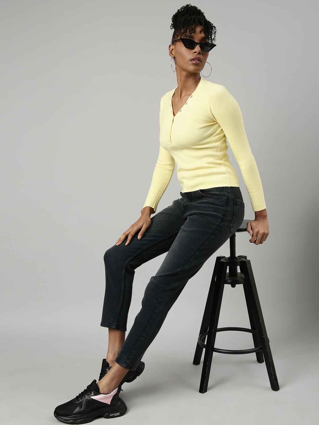 Women Yellow Solid Fitted Top