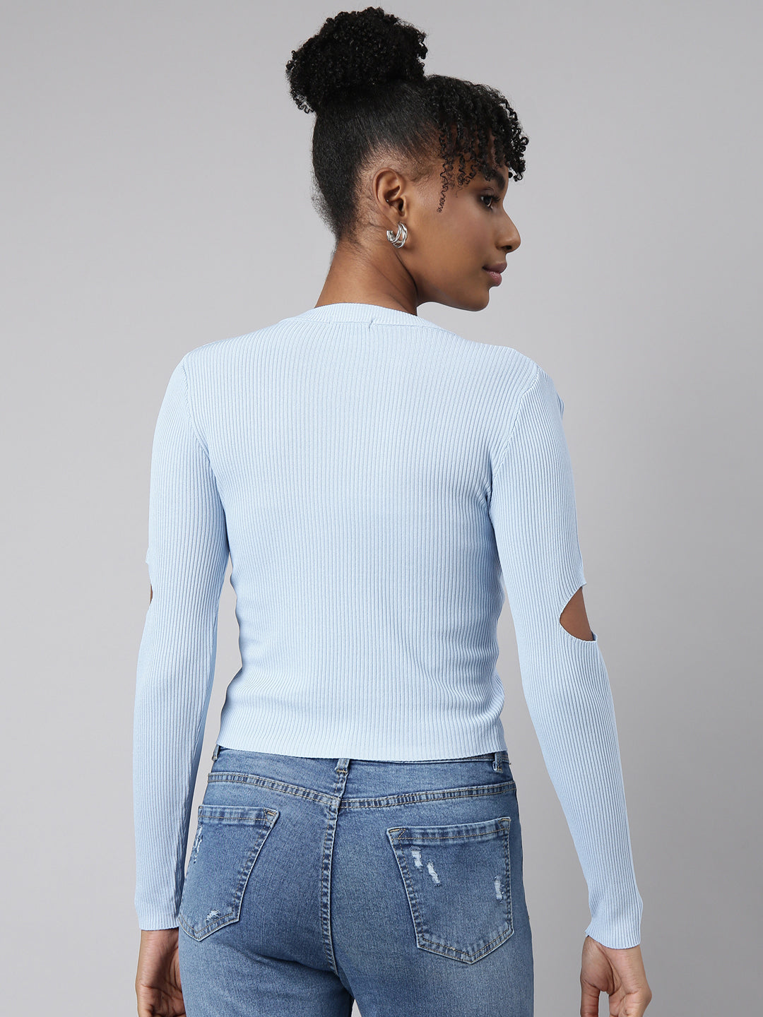 Women Blue Solid Fitted Top