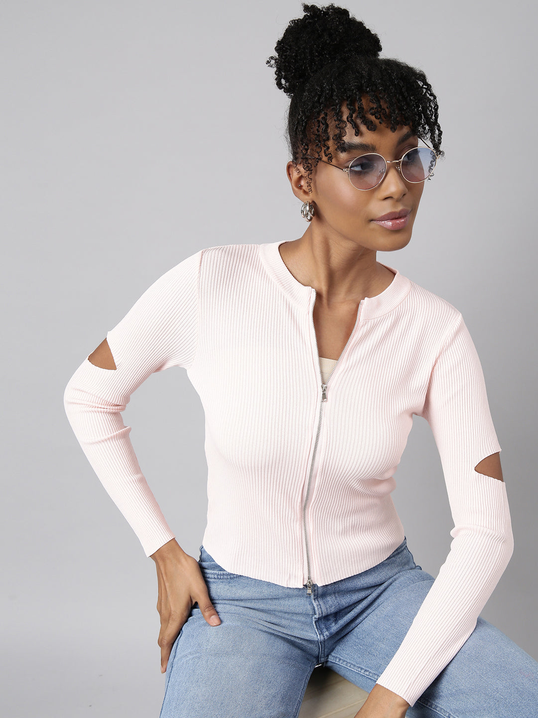 Women Peach Solid Fitted Top