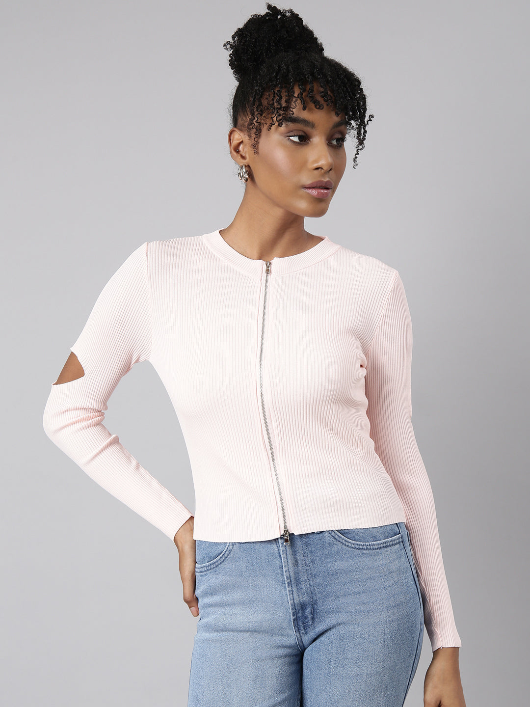 Women Peach Solid Fitted Top