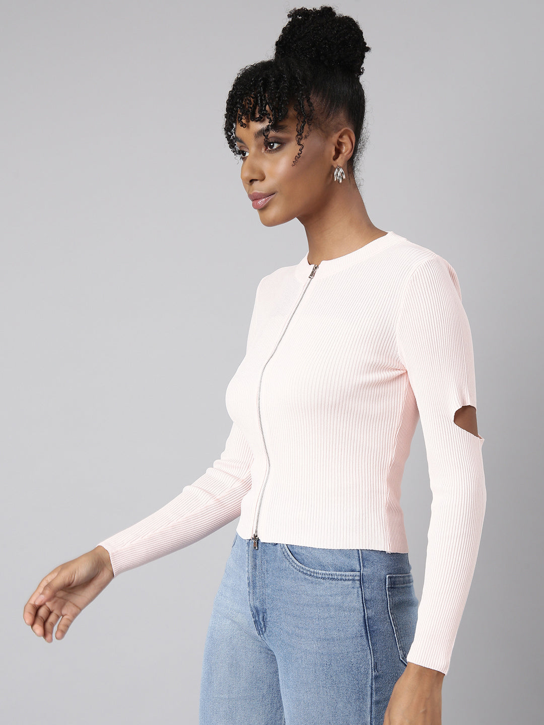 Women Peach Solid Fitted Top