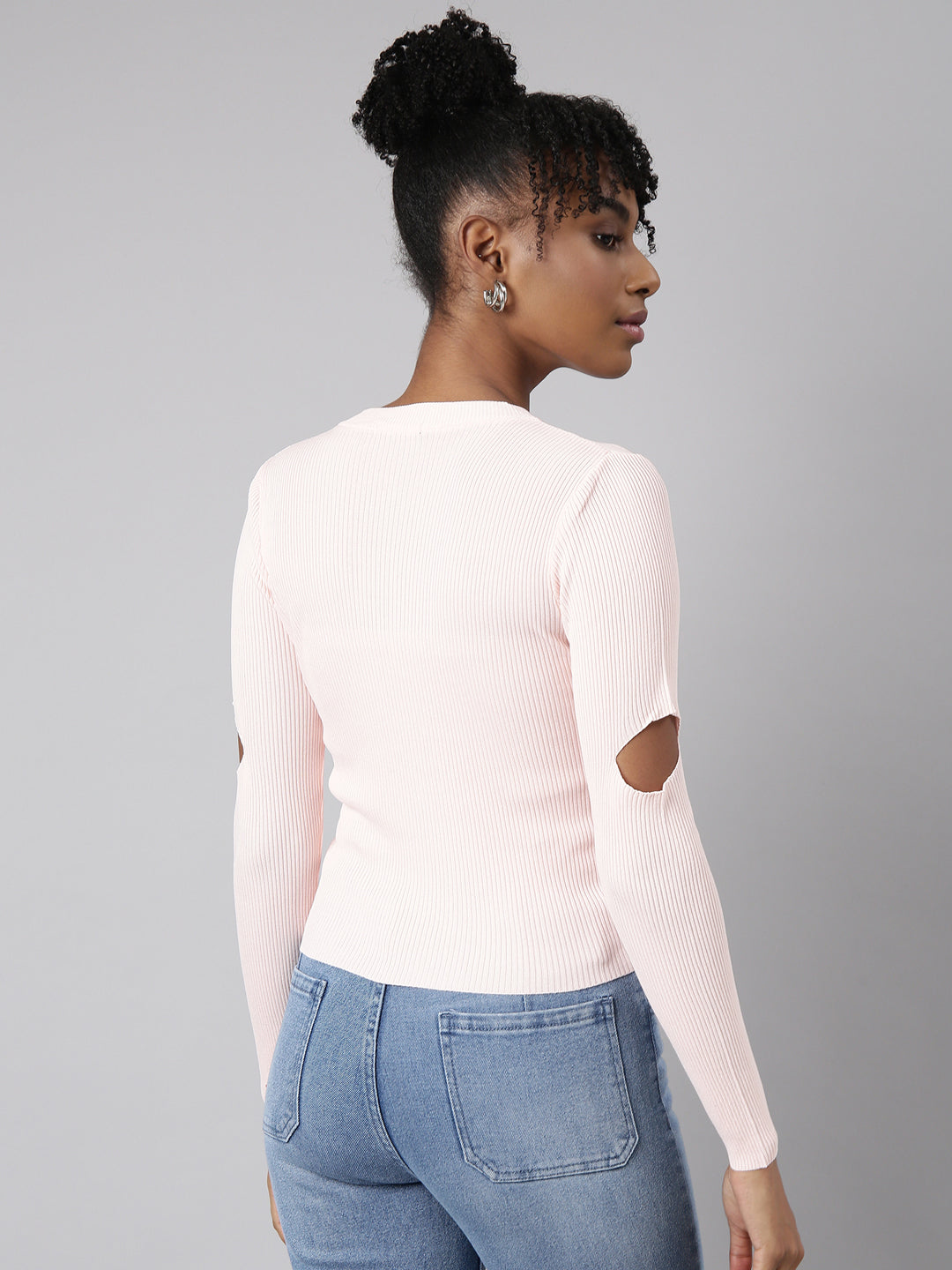 Women Peach Solid Fitted Top