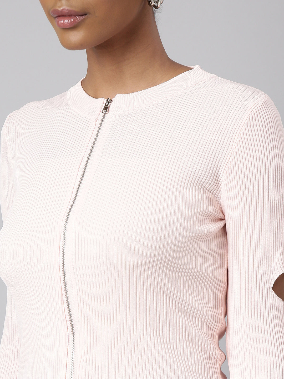 Women Peach Solid Fitted Top