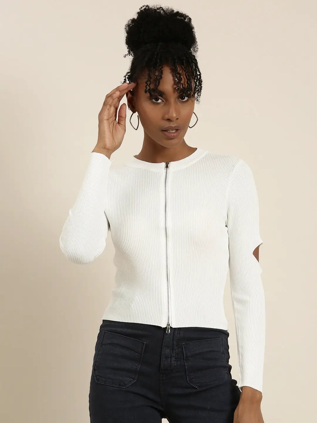 Women's Round Neck Solid Regular White Top