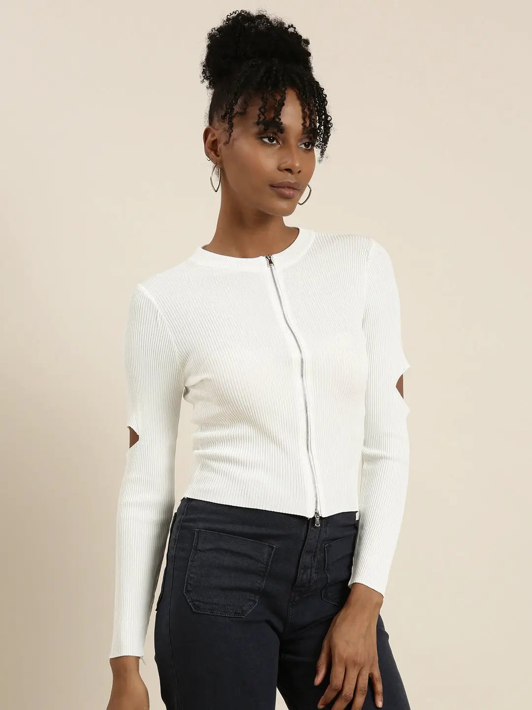 Women's Round Neck Solid Regular White Top