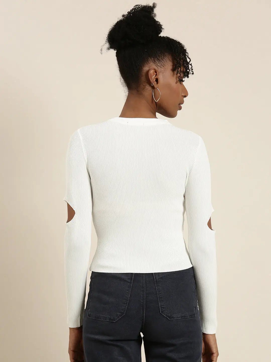 Women's Round Neck Solid Regular White Top