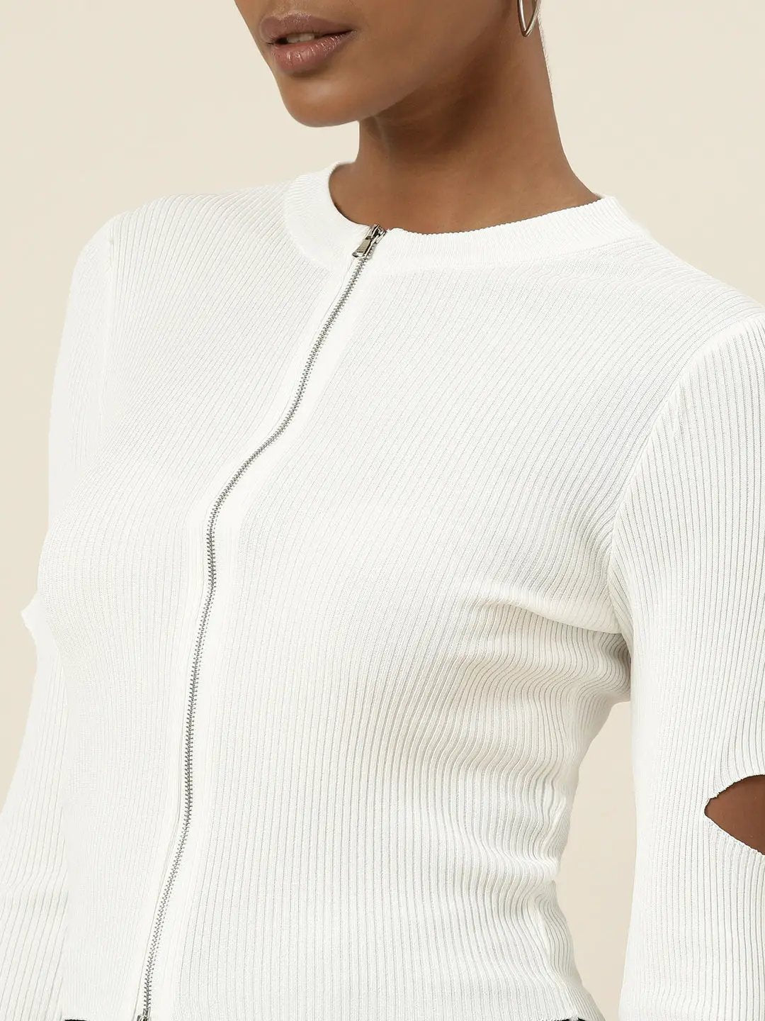 Women's Round Neck Solid Regular White Top