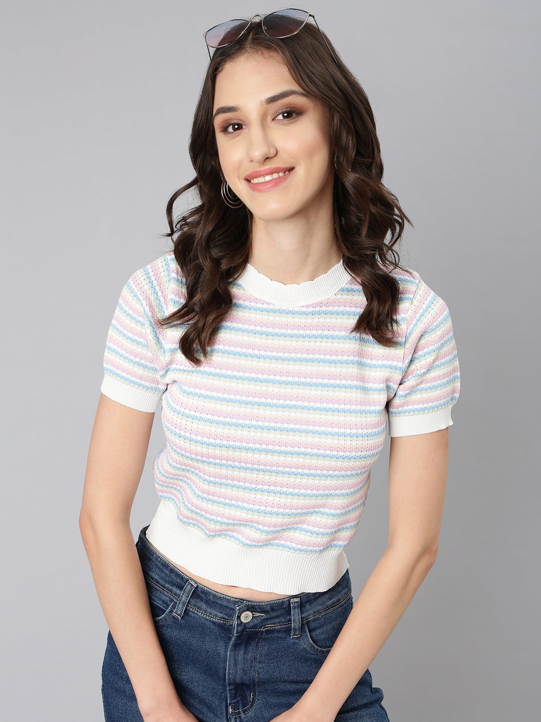 Women's Pink Textured Fitted Crop Top