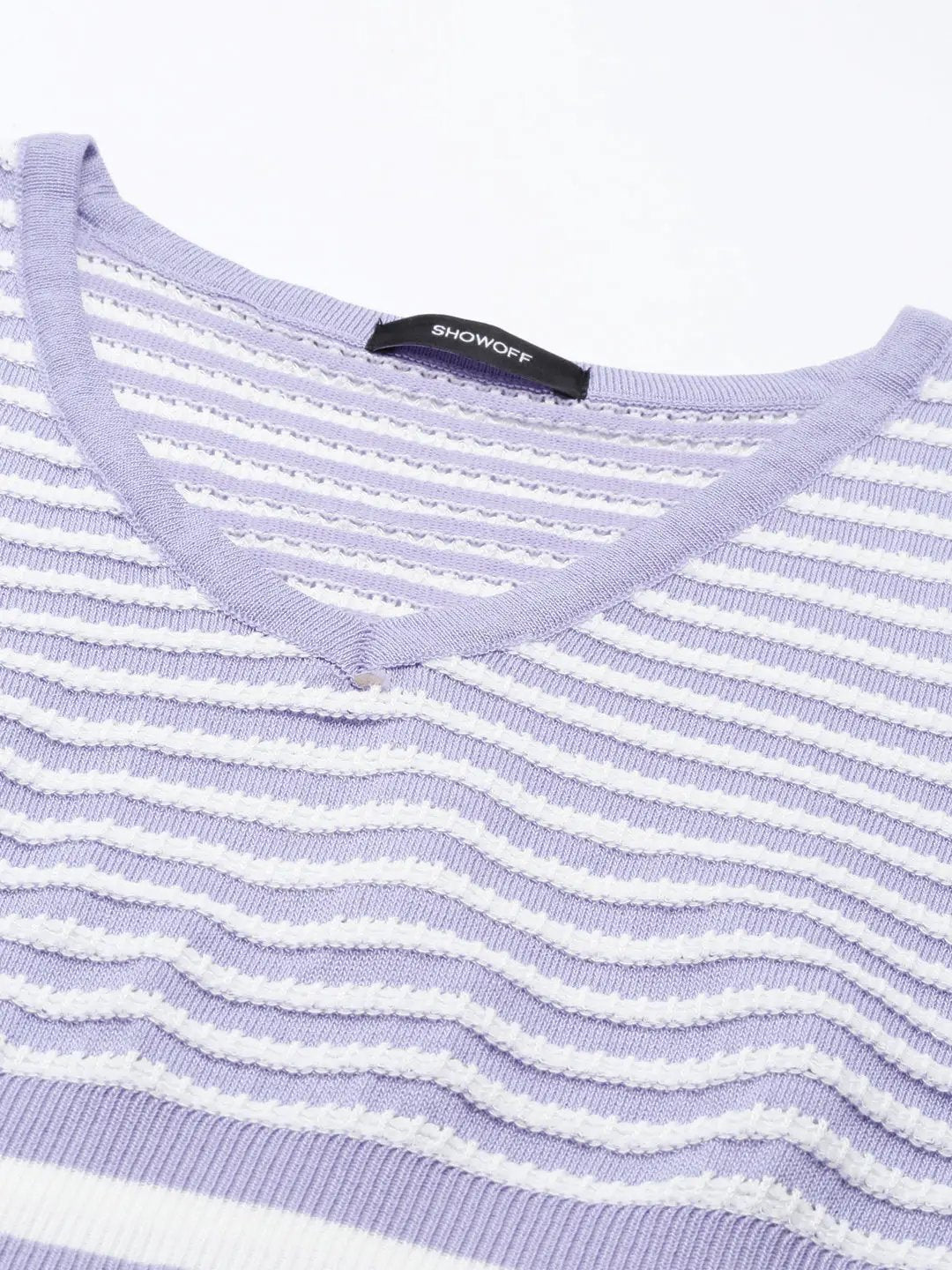 Women's V-Neck Striped Lavender Crop Top