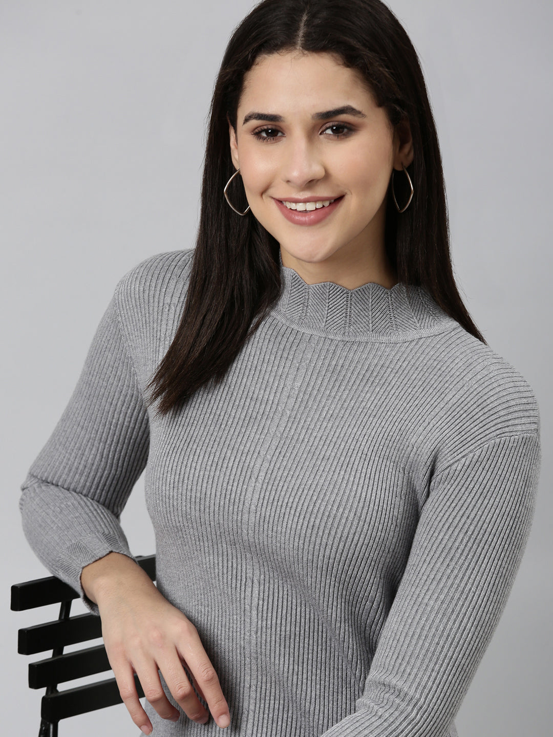 Women's Grey Solid Bodycon Dress