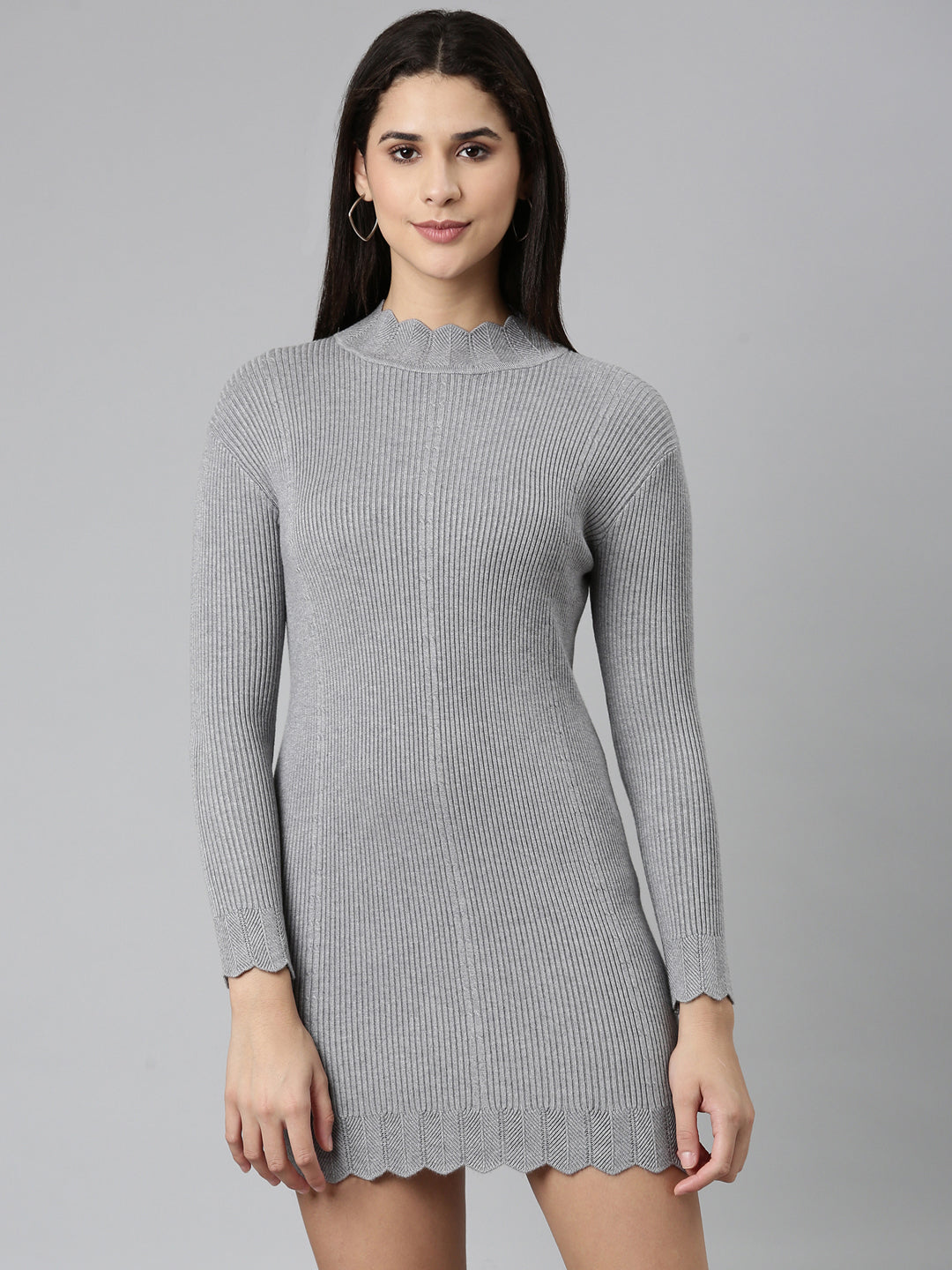 Women's Grey Solid Bodycon Dress