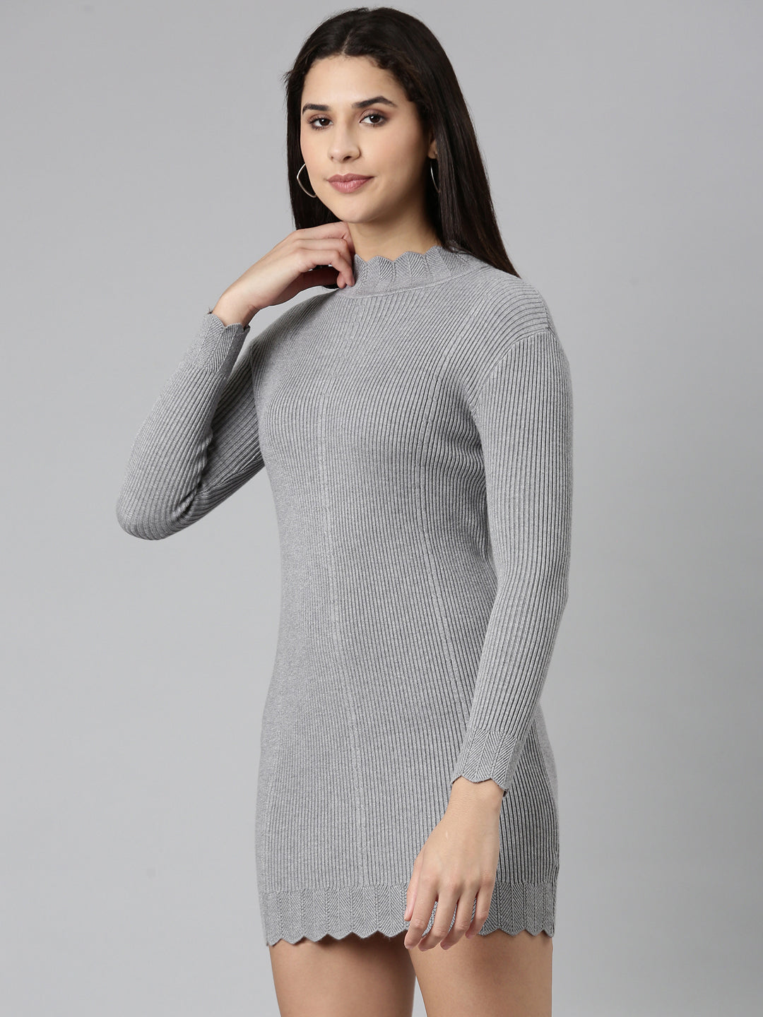 Women's Grey Solid Bodycon Dress