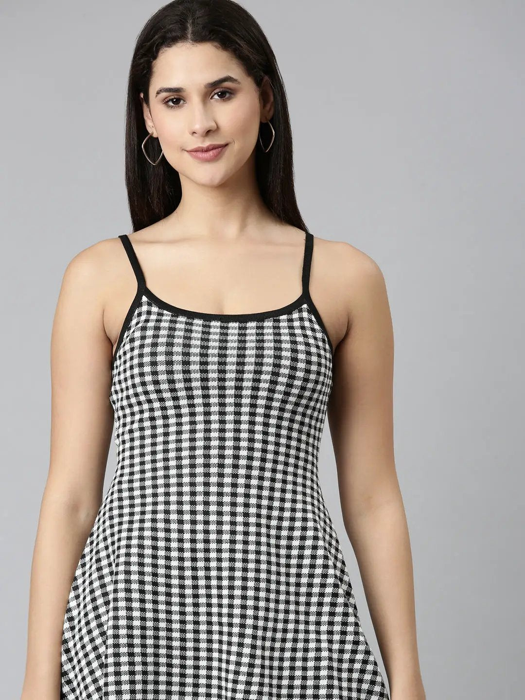 Women's White Checked A-Line Dress