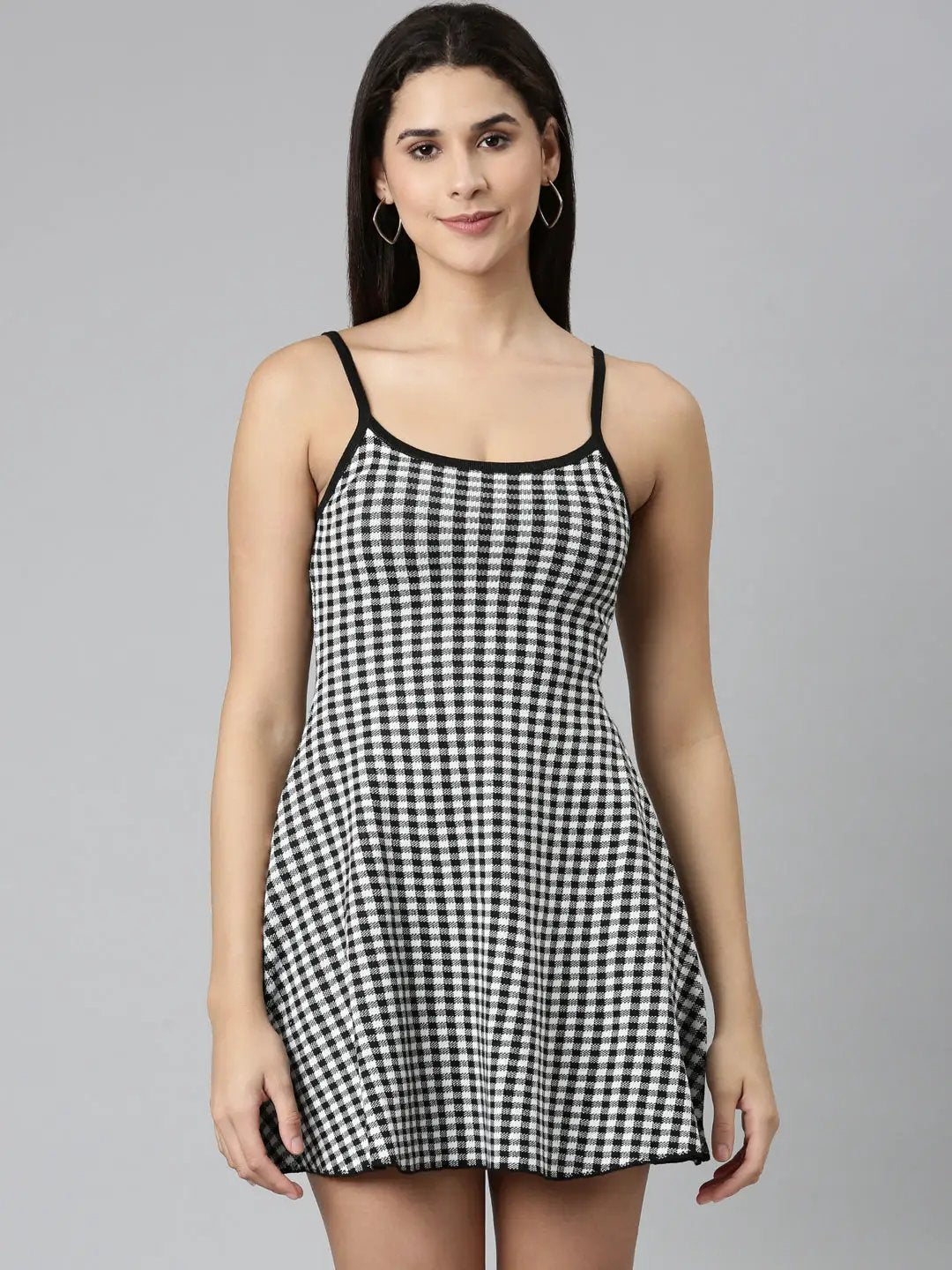 Women's White Checked A-Line Dress